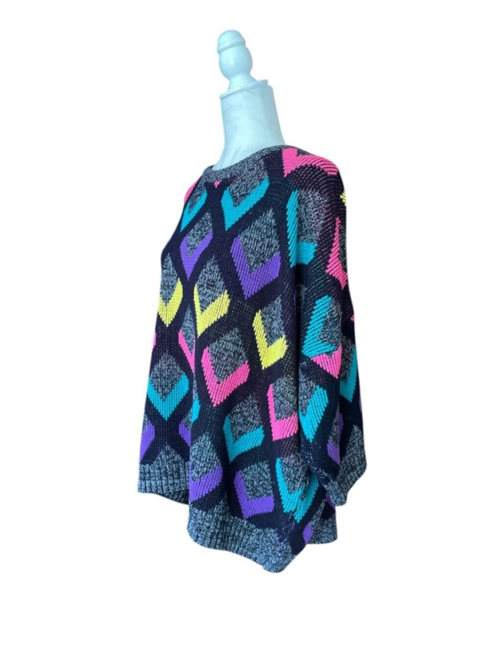 Retro 90's Bold Multicolor Sweater Abstract Shapes Vintage Knitwear Grandpa Swea - Picture 4 of 9